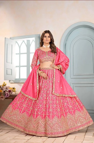 Baby Pink Chinon Silk Lehenga Choli with Embroidery and Sequins Work