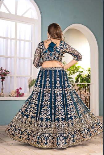 Navy Blue Net Lehenga with Heavy Coding
