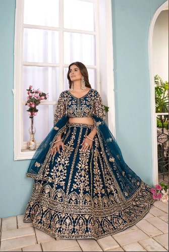 Navy Blue Net Lehenga with Heavy Coding