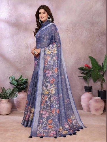 Navy Blue Linen Shimmer Saree