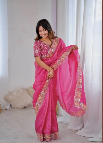 Hot Pink Gold Crush Saree