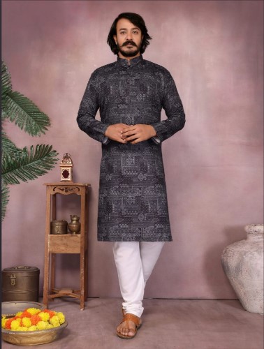 Black Premium Cotton Designer Mens Kurta