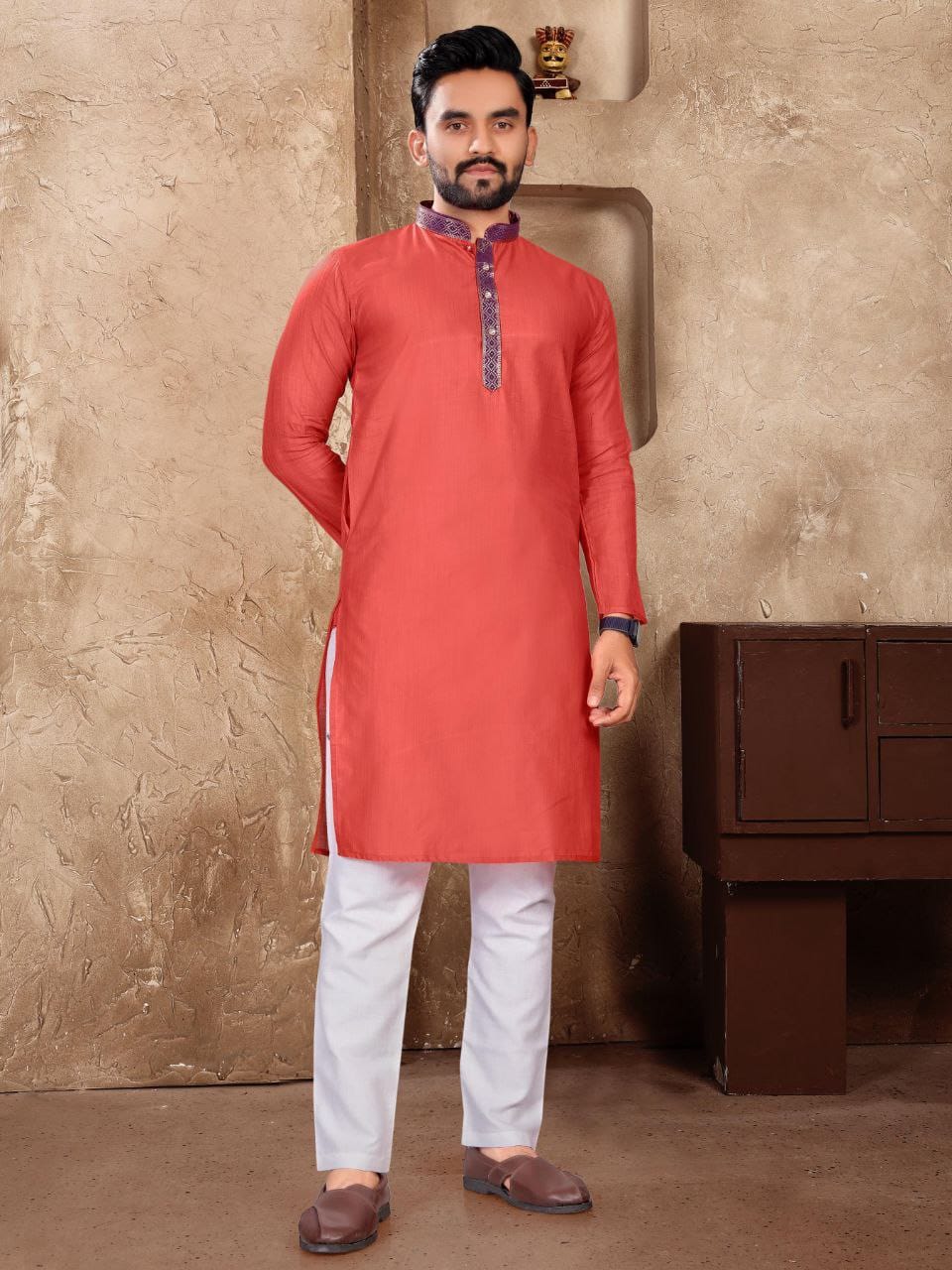 linen Silk jequard fabric kurta pajama