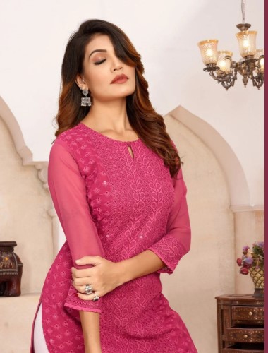 Pink Chikankari Kurti with Sequence Soft
