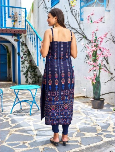 Sleeveless Rayon Printed Straight Cut Kurti