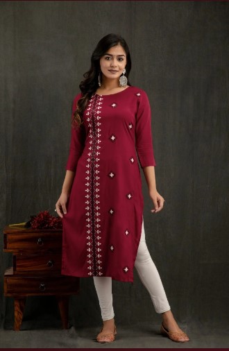 Rayon Embroidery Rayon Kurti