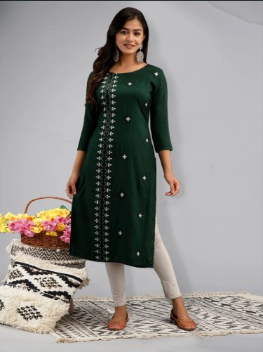 Rayon Embroidery Rayon Kurti