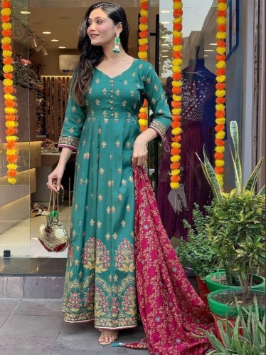Authentic Luxurious Roman silk Anarkali suit