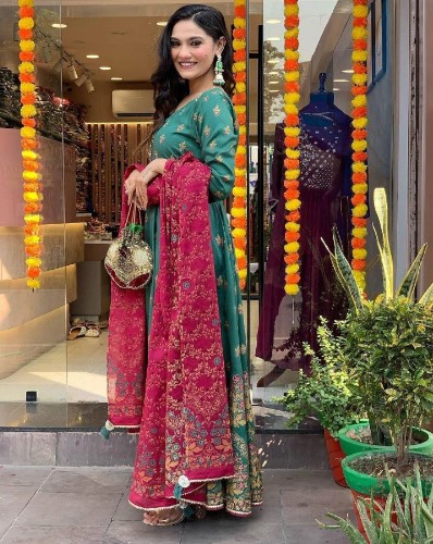 Authentic Luxurious Roman silk Anarkali suit