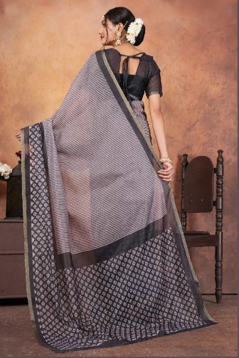 Digital Printed Chanderi Saree with Contrast Pallu