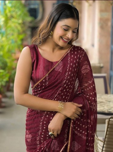 Maroon Designer Georgette Silk Saree