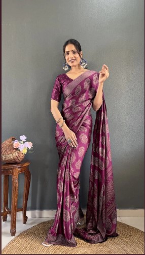 Soft Moss Silk Printed Saree