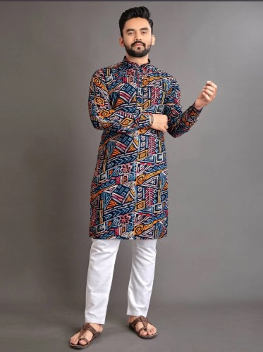 Multicolor Cotton Foil Print Kurta Pajama
