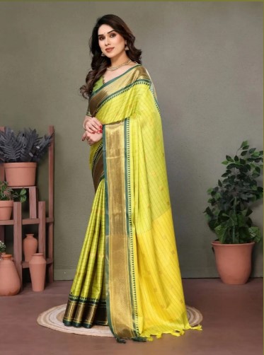 Pure Aura Cotton Silk Saree Contrast Blouse